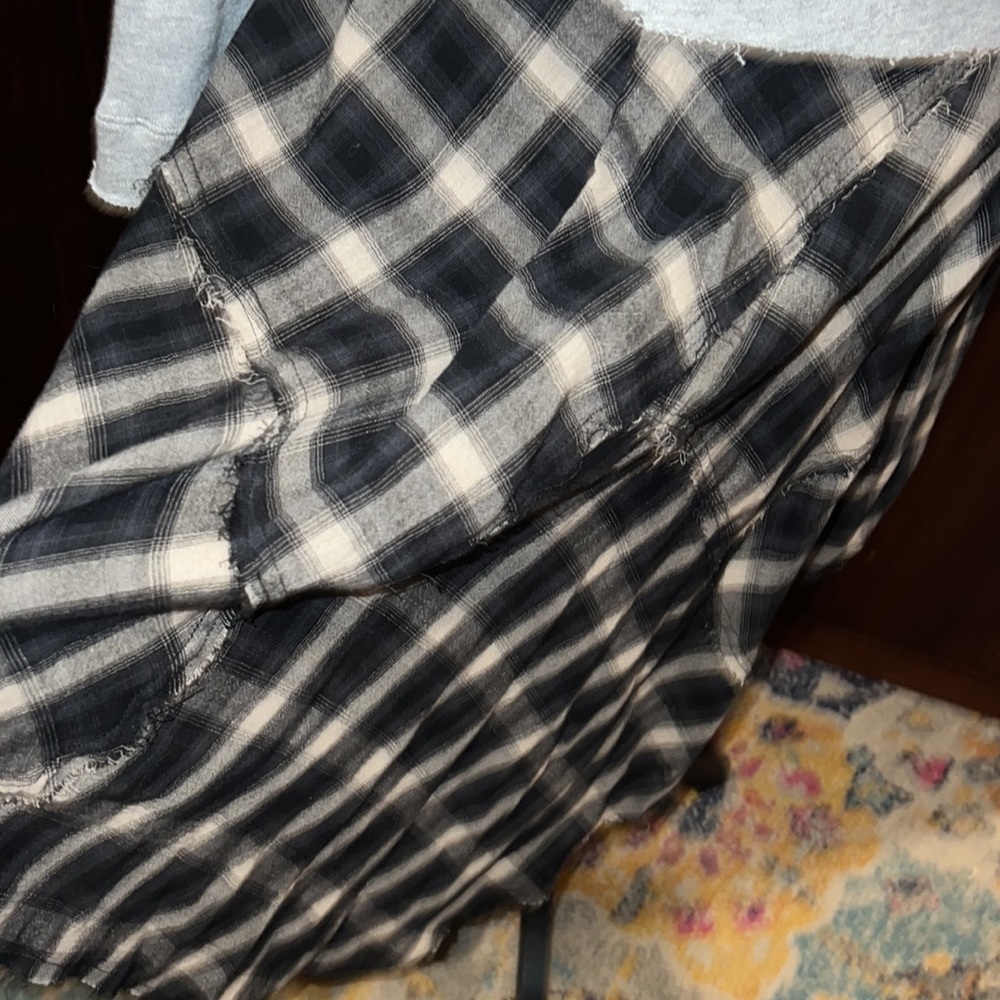 Free People Grunge Asymmetrical handkerchief hem and plaid skirt with gray top! - Picture 9 of 10